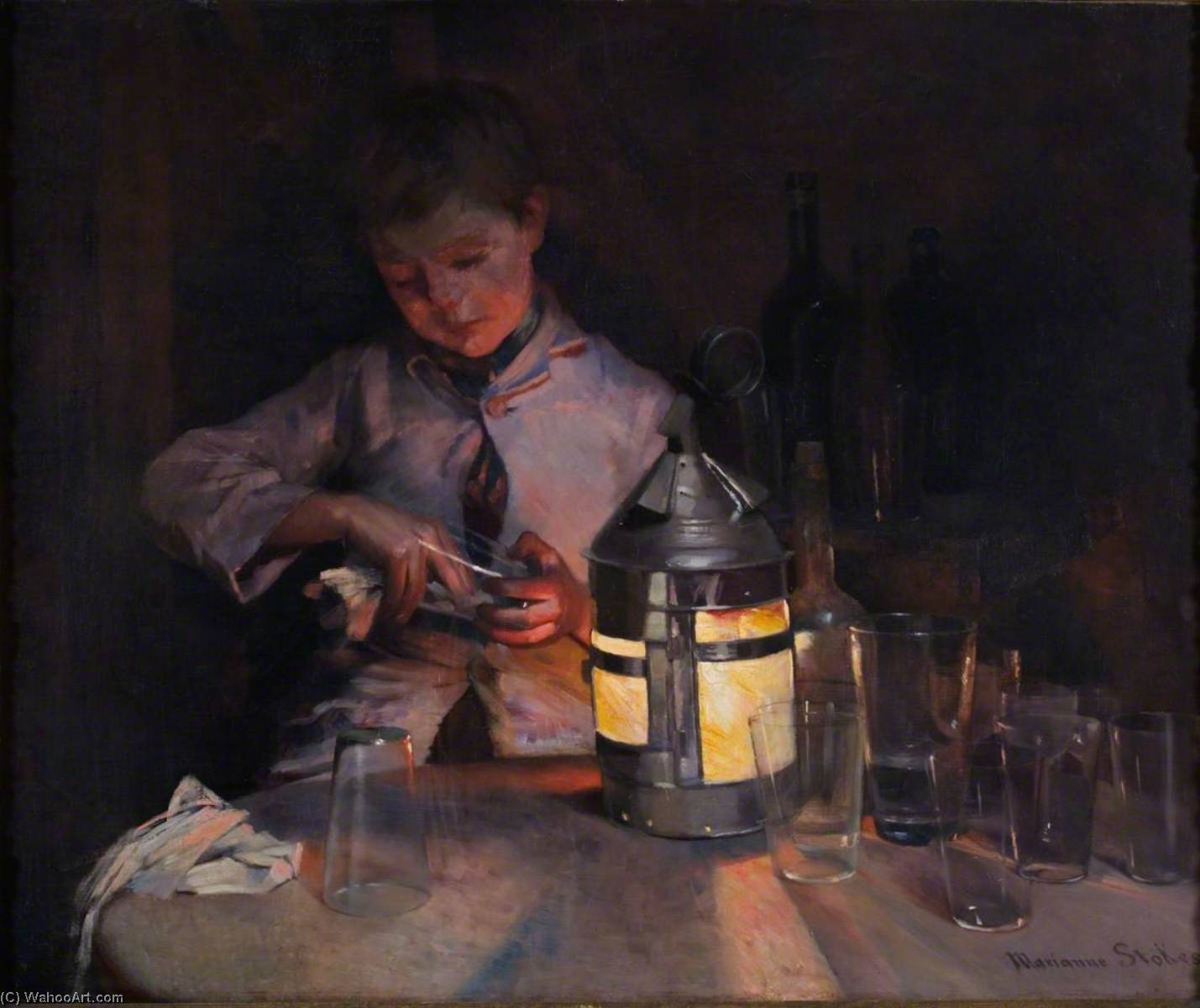 Wikioo.org - The Encyclopedia of Fine Arts - Painting, Artwork by Marianne Stokes - Lantern Light