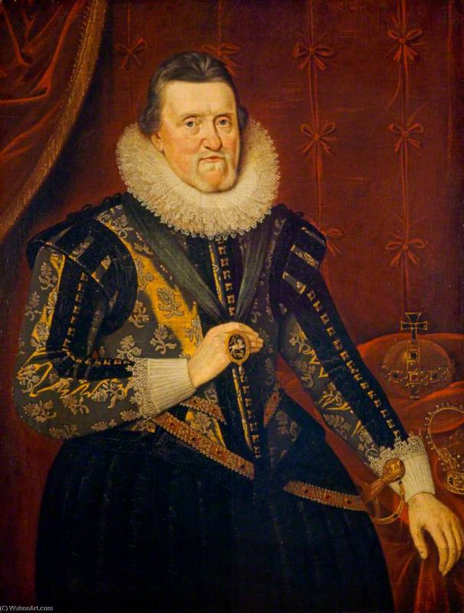 Wikioo.org - The Encyclopedia of Fine Arts - Painting, Artwork by Adam De Colone - James VI and I (1566–1625), King of Scotland (1567–1625), King of England and Ireland (1603–1625)