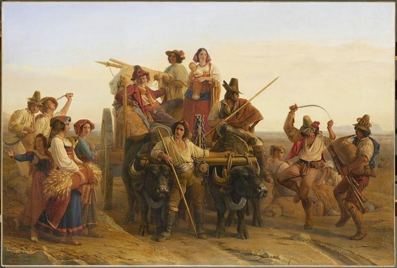 Wikioo.org - The Encyclopedia of Fine Arts - Painting, Artwork by Louis Léopold Robert - L'ARRIVEE DES MOISSONNEURS DANS LES MARAIS PONTINS