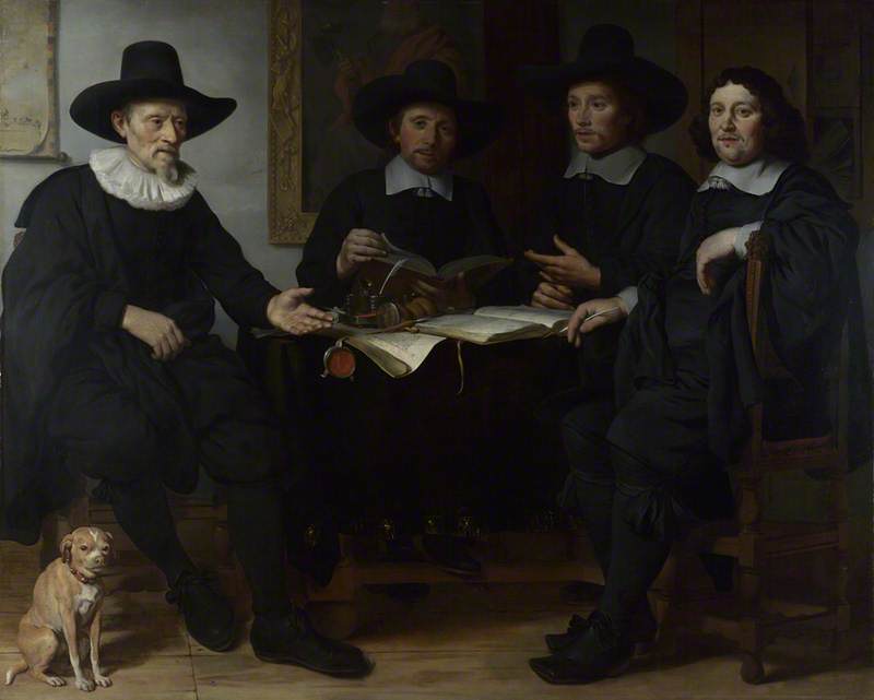 Wikioo.org - The Encyclopedia of Fine Arts - Painting, Artwork by Gerbrand Van Den Eeckhout - Four Officers of the Amsterdam Coopers' and Wine rackers' Guild