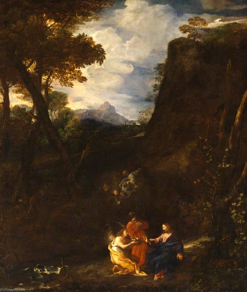Wikioo.org - The Encyclopedia of Fine Arts - Painting, Artwork by Pier Francesco Mola - Landscape with Christ and Two Angels