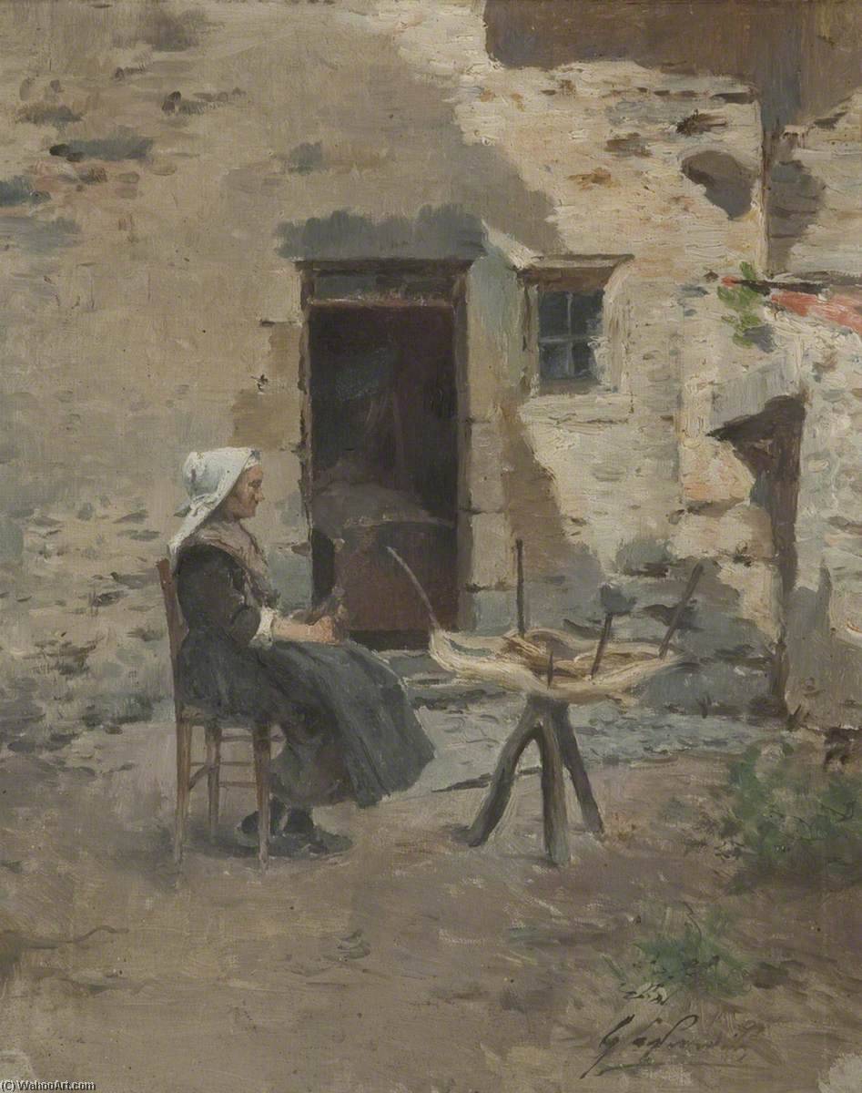 Wikioo.org - The Encyclopedia of Fine Arts - Painting, Artwork by Julien Gustave Gagliardini - Woman at Spinning Wheel