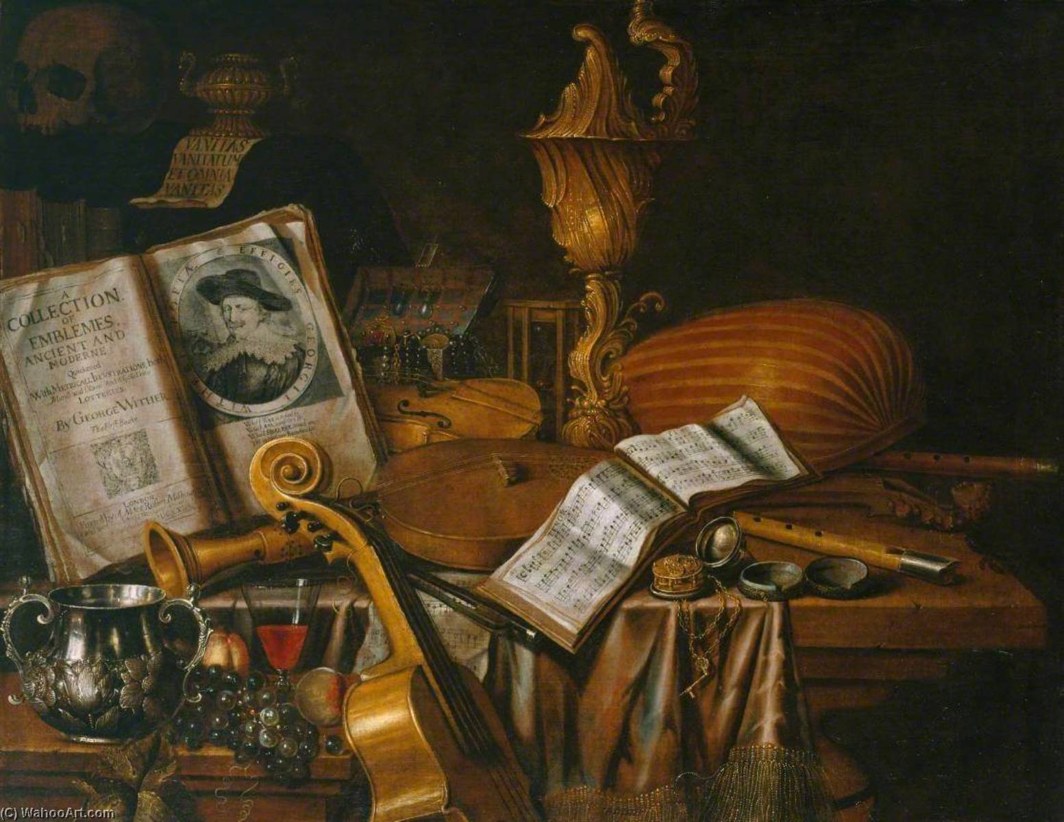Wikioo.org - สารานุกรมวิจิตรศิลป์ - จิตรกรรม Edwaert Collier - Still Life with a Volume of Wither's 'Emblemes'