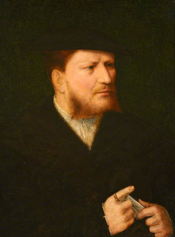 Wikioo.org - The Encyclopedia of Fine Arts - Painting, Artwork by Joos Van Cleve - Portrait of an Unknown Man in Black with a Letter