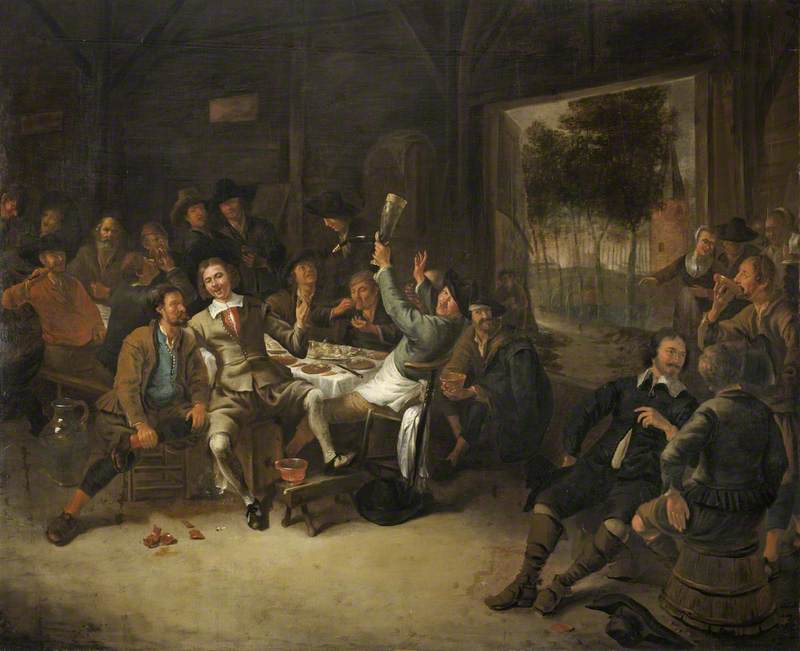 Wikioo.org - The Encyclopedia of Fine Arts - Painting, Artwork by Gerrit Lundens - Peasants Feasting in a Barn