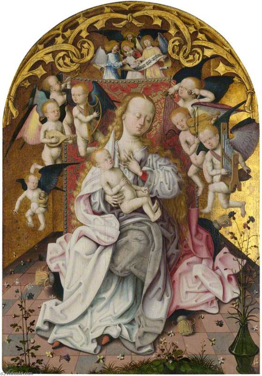 Wikioo.org - The Encyclopedia of Fine Arts - Painting, Artwork by Maitre De Saint Barthelemy - The Virgin and Child with Musical Angels