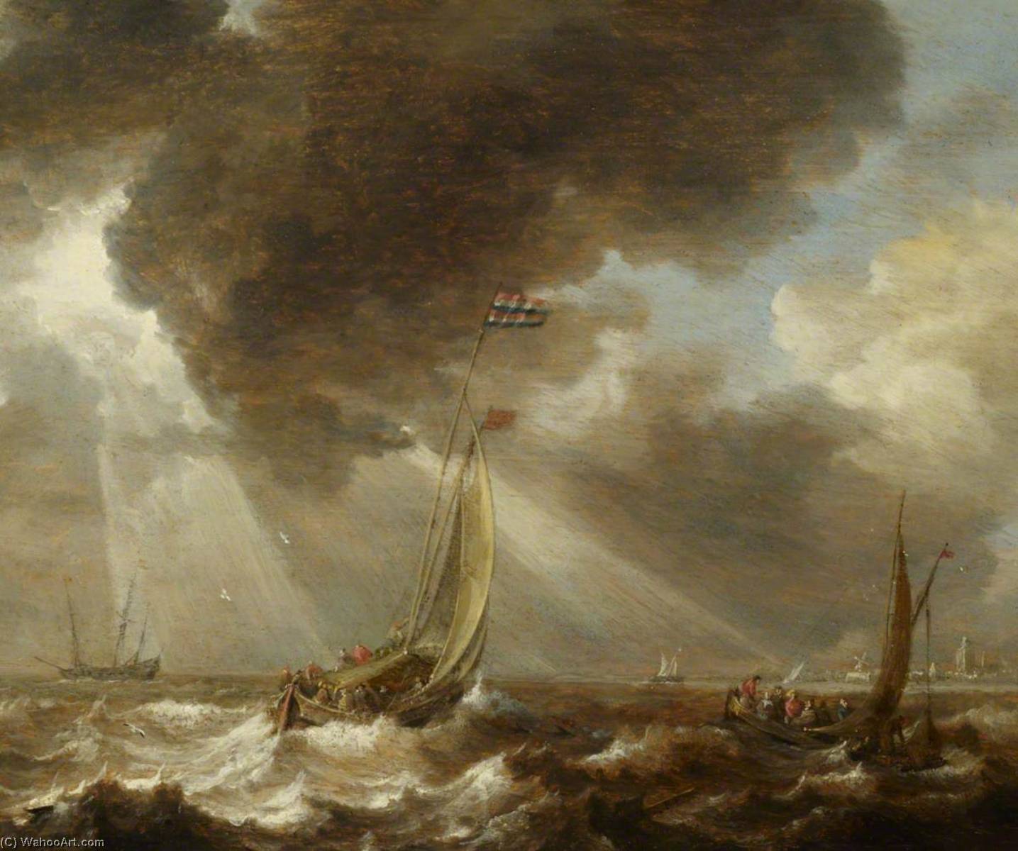 Wikioo.org - The Encyclopedia of Fine Arts - Painting, Artwork by Bonaventura Peeters I - Dutch Ferry Boats in a Fresh Breeze