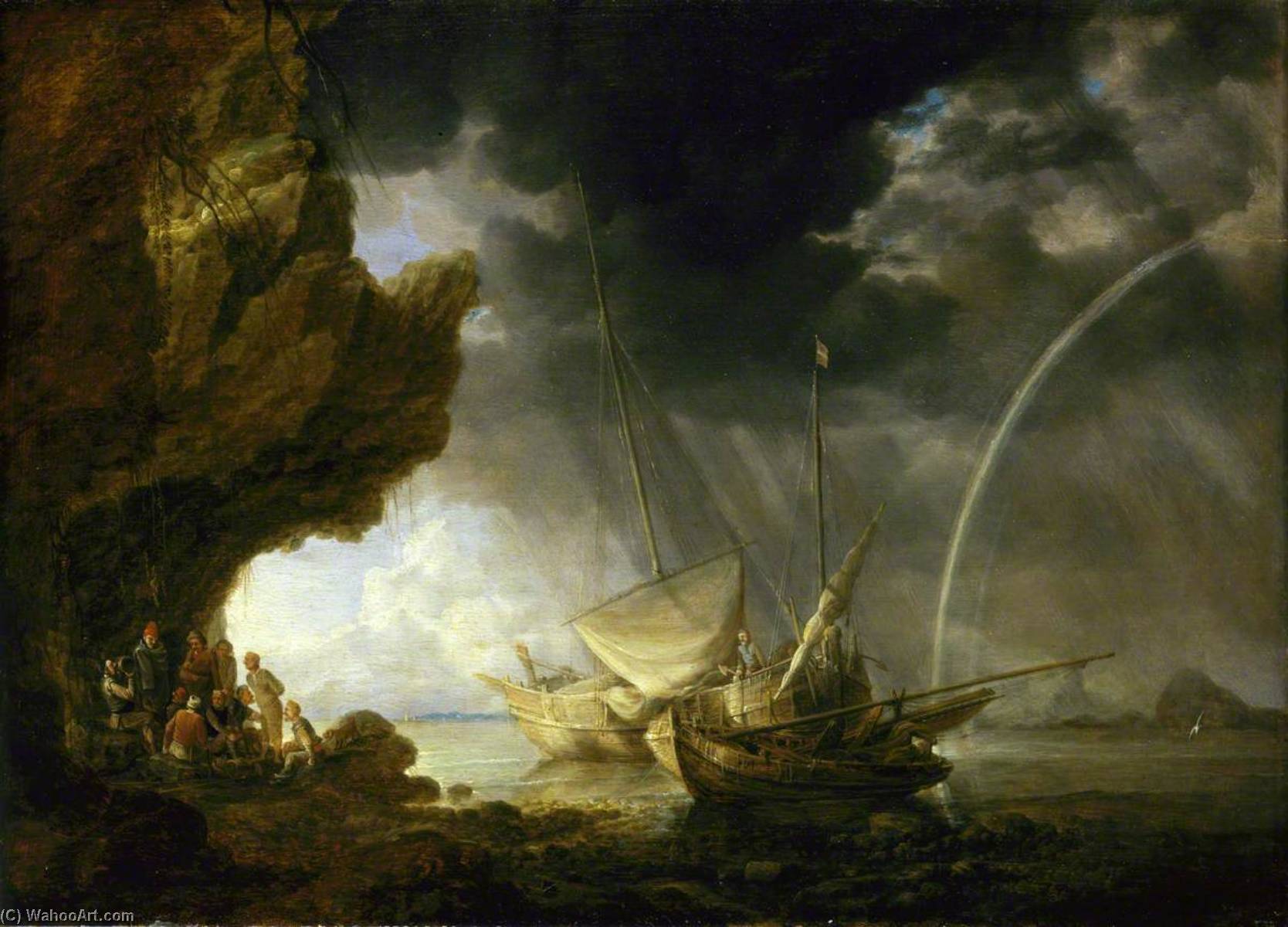 Wikioo.org - The Encyclopedia of Fine Arts - Painting, Artwork by Bonaventura Peeters I - Seascape with Sailors Sheltering from a Rain Storm
