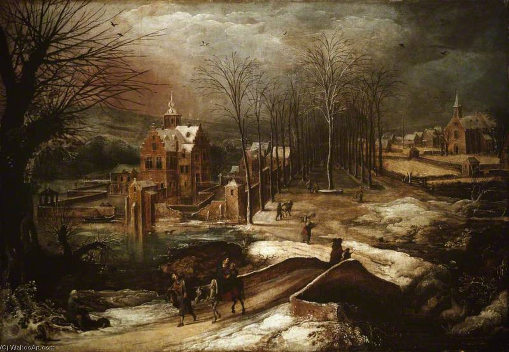 Wikioo.org - The Encyclopedia of Fine Arts - Painting, Artwork by Joos De Momper The Younger - Winter Landscape with the Flight into Egypt