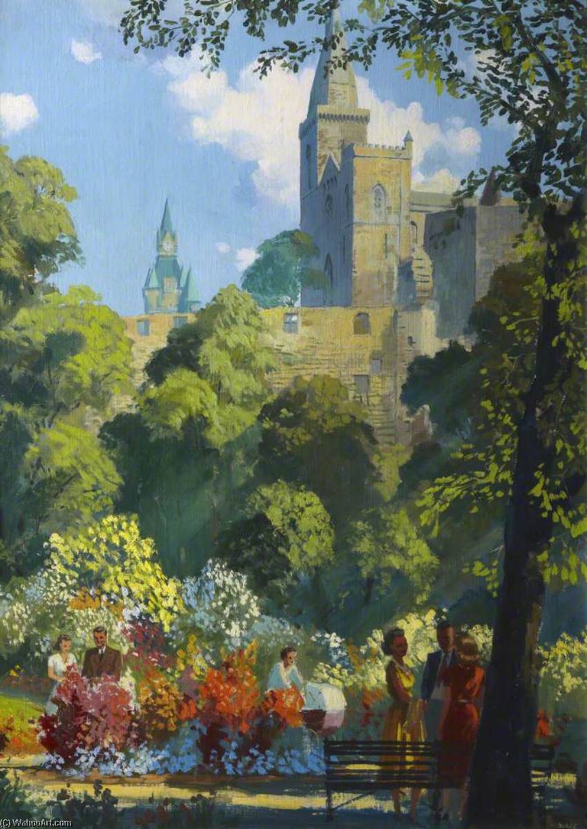 Wikioo.org - The Encyclopedia of Fine Arts - Painting, Artwork by Frederick Donald Blake - Dunfermline Abbey and Pittencrieff Park