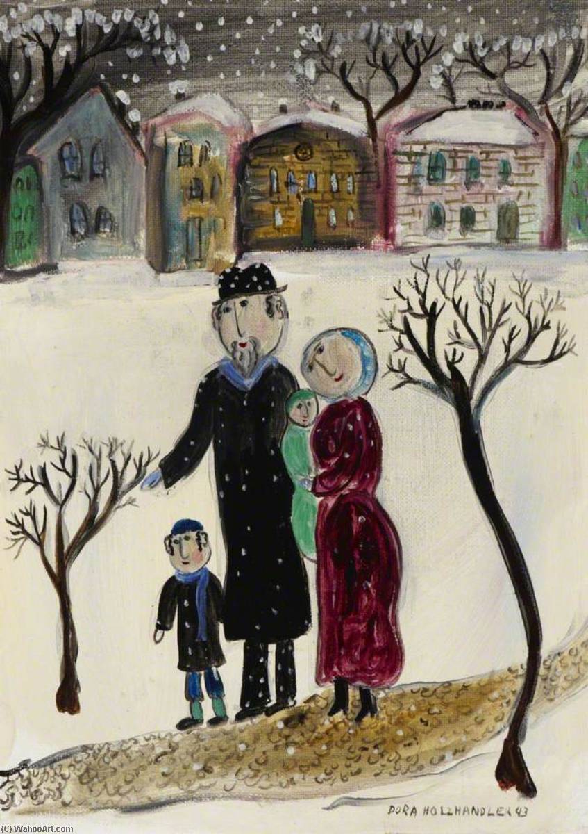 Wikioo.org - The Encyclopedia of Fine Arts - Painting, Artwork by Dora Holzhandler - Jewish Family in the Snow