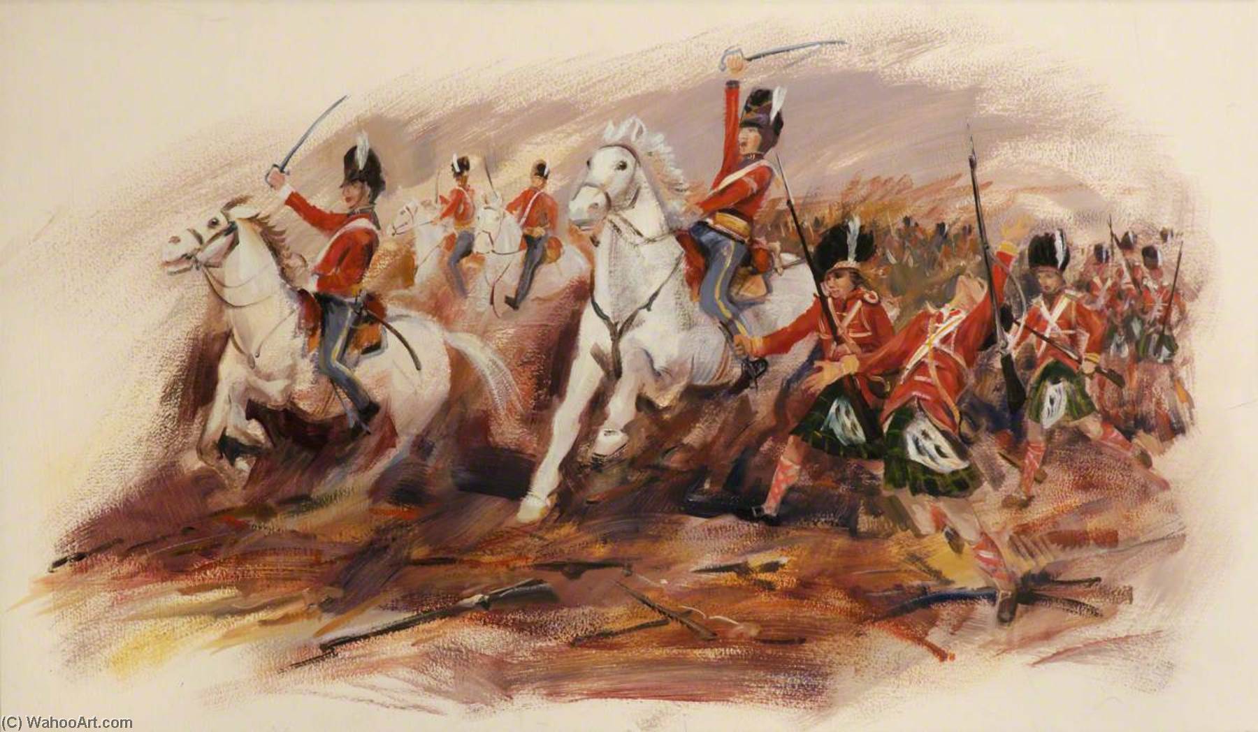 Wikioo.org - The Encyclopedia of Fine Arts - Painting, Artwork by Eric Auld - Scots Greys and Gordons at Waterloo
