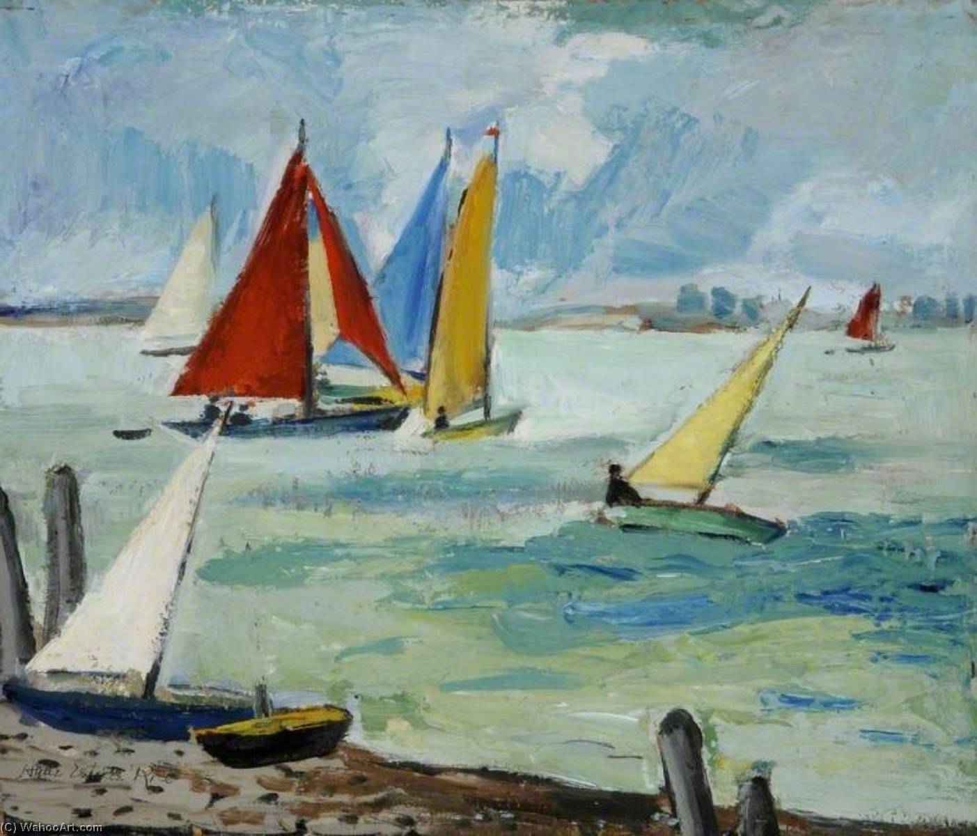 Wikioo.org - The Encyclopedia of Fine Arts - Painting, Artwork by Anne Estelle Rice - Seascape with Sailing Boats (verso)