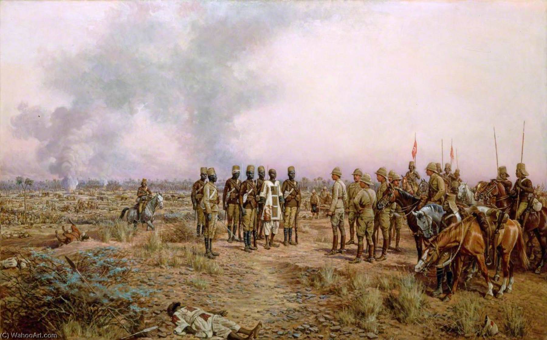 Wikioo.org - The Encyclopedia of Fine Arts - Painting, Artwork by Godfrey Douglas Giles - After the Battle. The Emir Mahmud Brought Prisoner to Herbert Kitchener, Atbara, 8 April 1898
