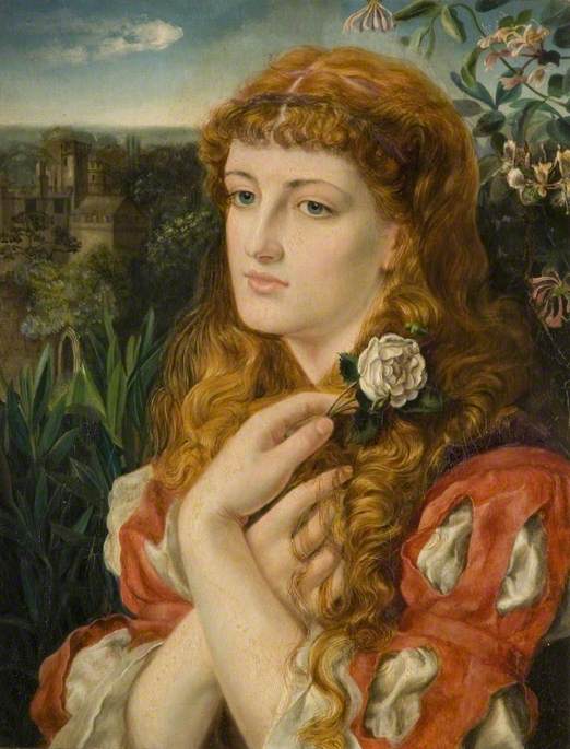 Wikioo.org - The Encyclopedia of Fine Arts - Painting, Artwork by Emma Sandys - A Lady Holding a Rose