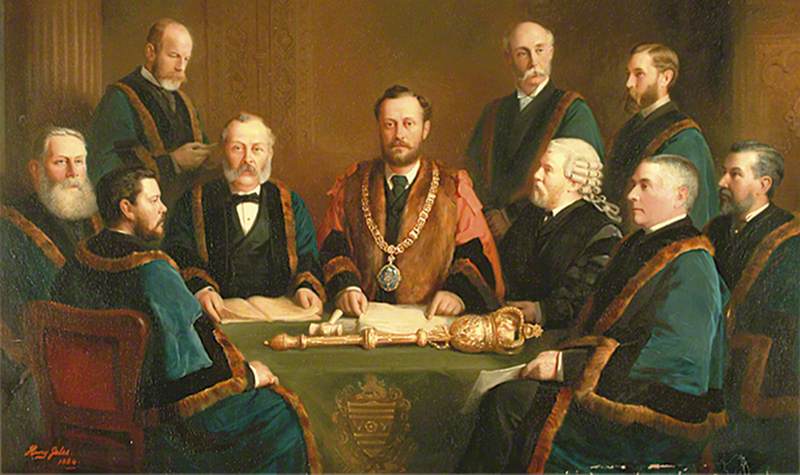Wikioo.org - The Encyclopedia of Fine Arts - Painting, Artwork by Henry Gales - The First Mayor, Aldermen and Clerk of the Borough of Eastbourne (1883–1884)