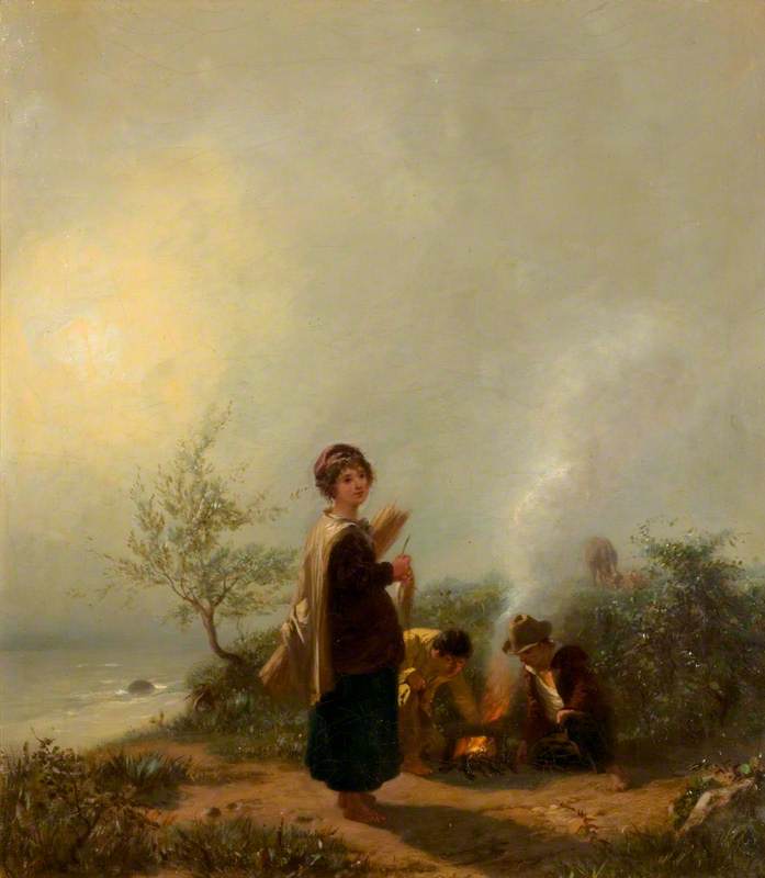 Wikioo.org - The Encyclopedia of Fine Arts - Painting, Artwork by Barthélemy Menn - The Mist Children Round a Fire