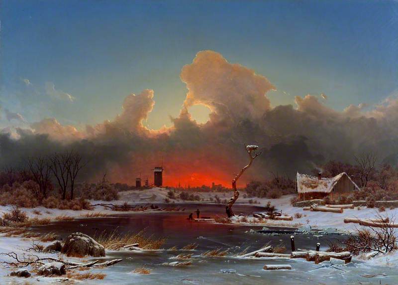 Wikioo.org - The Encyclopedia of Fine Arts - Painting, Artwork by Georg Emil Libert - Frost Scene The Setting Sun