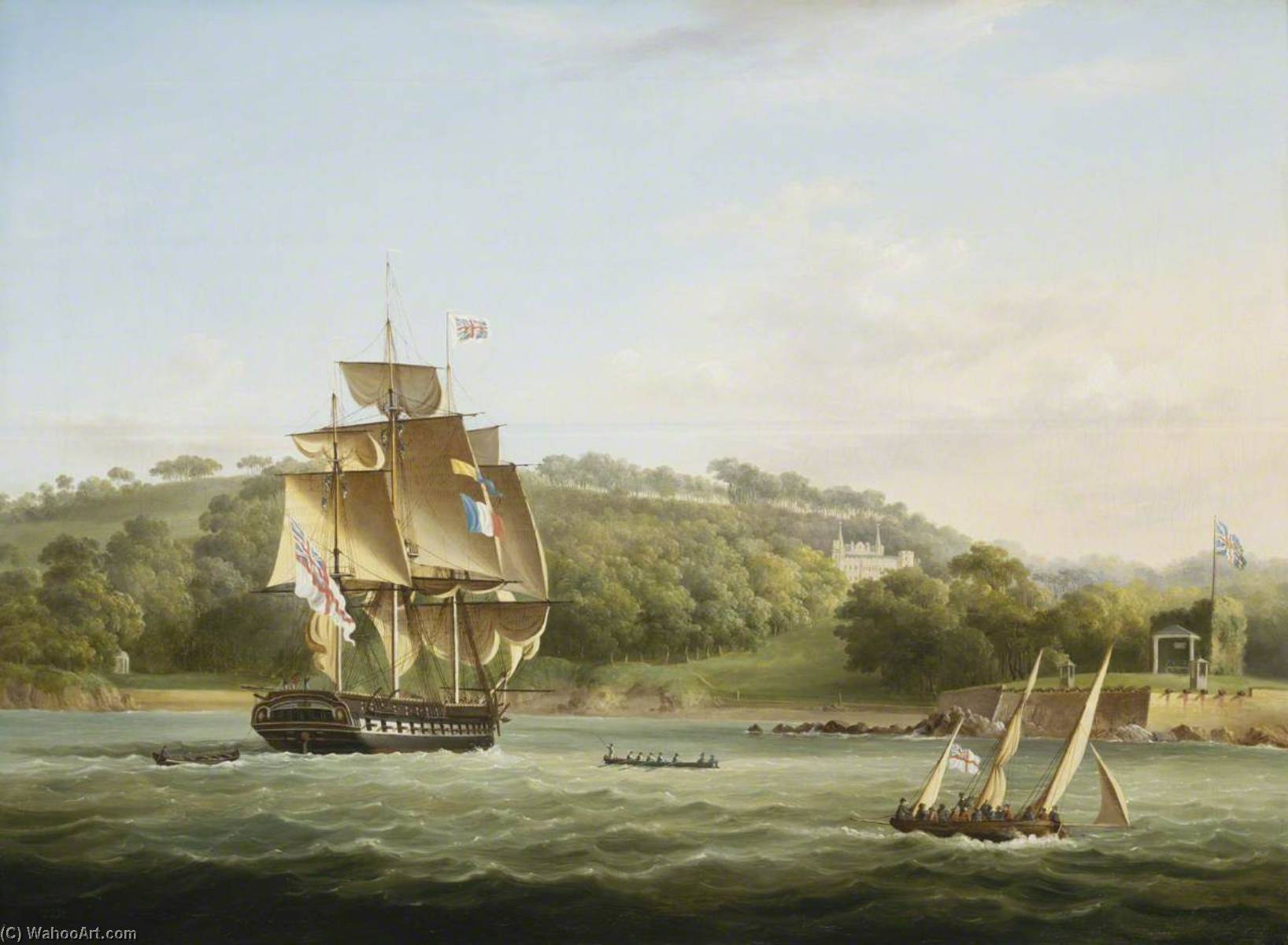 Wikioo.org - The Encyclopedia of Fine Arts - Painting, Artwork by Thomas Lyde Hornbrook - A Frigate and Other Vessels in Barn Pool off Plymouth