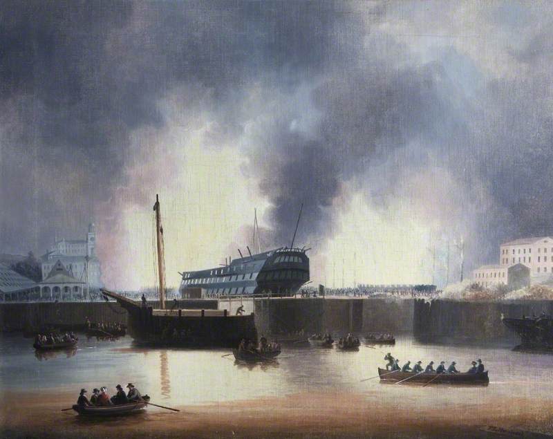 Wikioo.org - The Encyclopedia of Fine Arts - Painting, Artwork by Thomas Lyde Hornbrook - Dockyard Fire, 1840