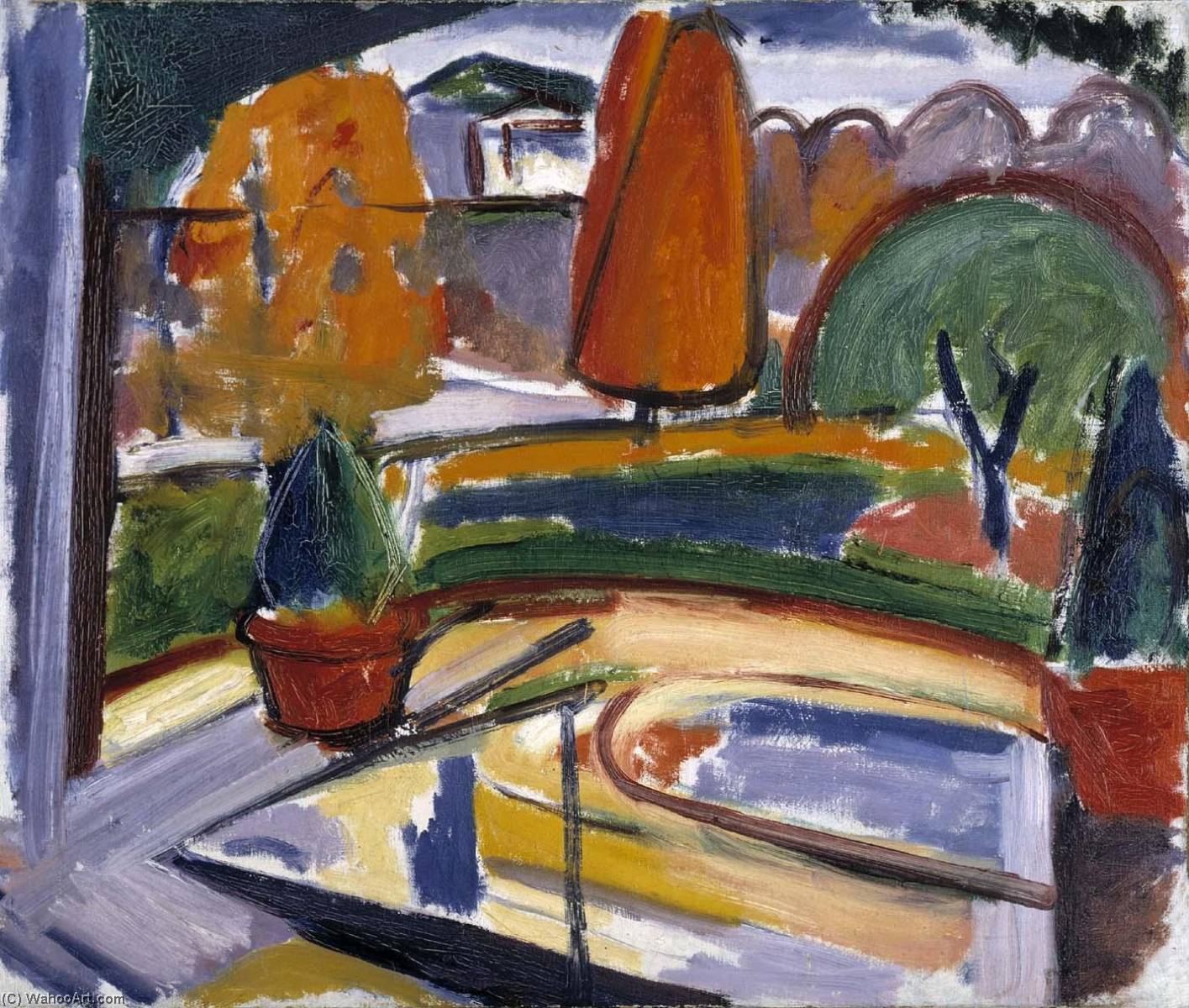 WikiOO.org - Encyclopedia of Fine Arts - Lukisan, Artwork Carl Newman - Landscape with Pond Newman's Yard