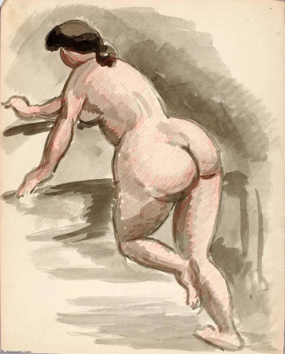 Wikioo.org - The Encyclopedia of Fine Arts - Painting, Artwork by Carl Newman - Female Nude Leaning on Left Knee