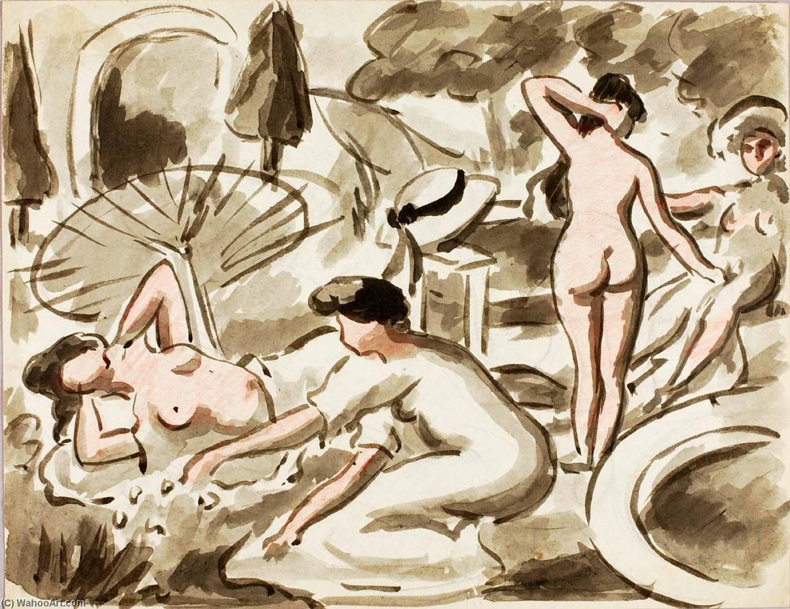 Wikioo.org - The Encyclopedia of Fine Arts - Painting, Artwork by Carl Newman - Group of Nude and Semi Nude Women