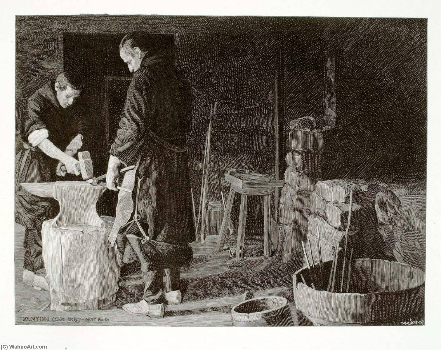 Wikioo.org - The Encyclopedia of Fine Arts - Painting, Artwork by Henry Wolf - In the Smithy