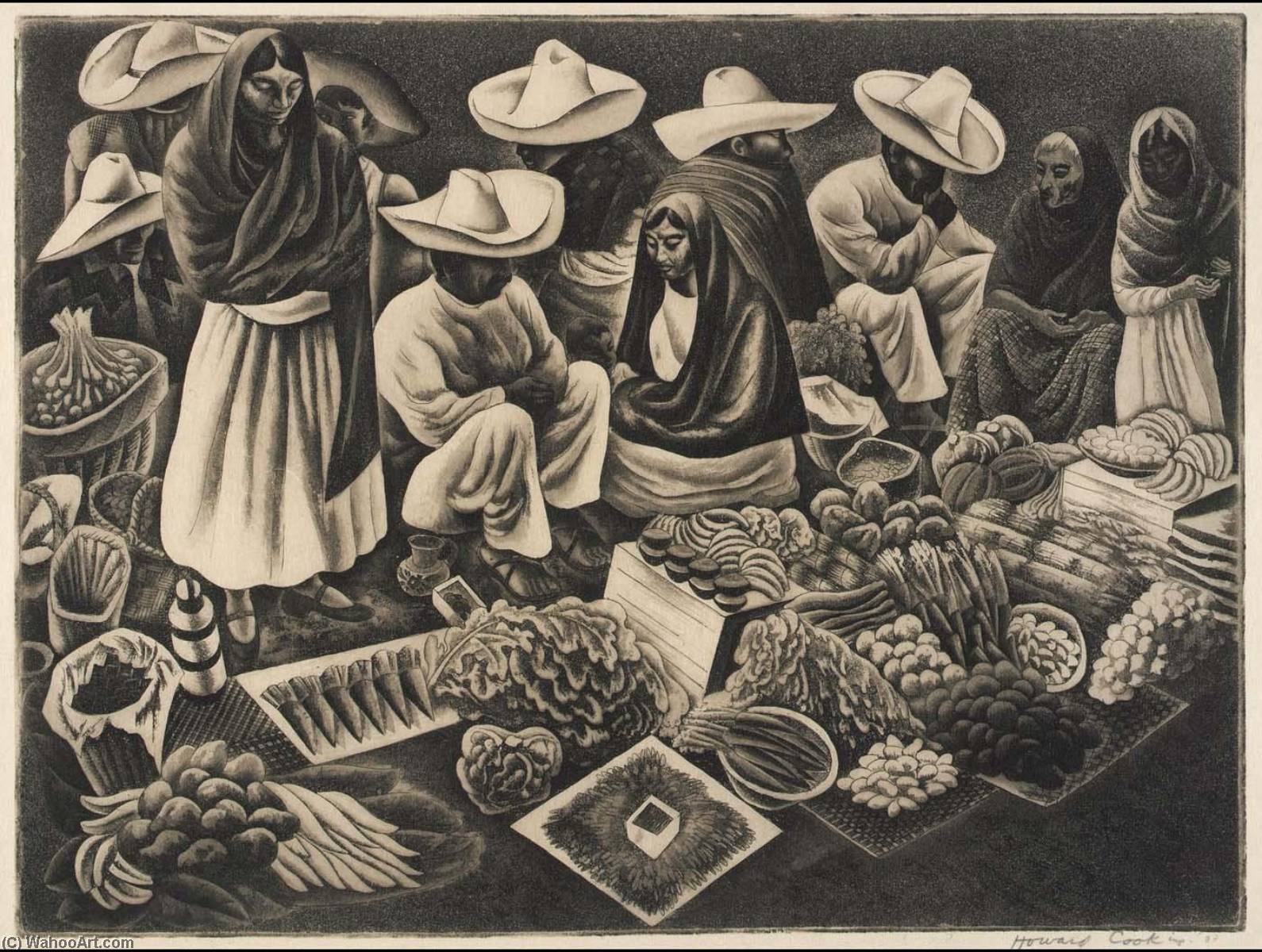 Wikioo.org - The Encyclopedia of Fine Arts - Painting, Artwork by Howard Cook - Taxco Market (Market, Taxco)