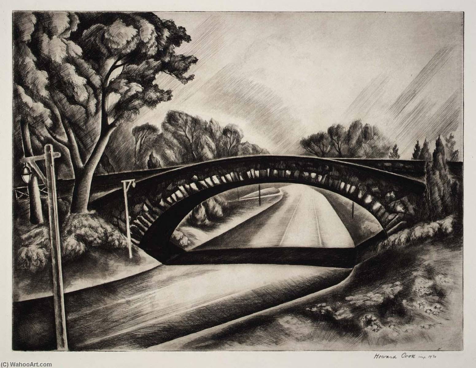 WikiOO.org - Enciklopedija likovnih umjetnosti - Slikarstvo, umjetnička djela Howard Cook - Parkway Bridge