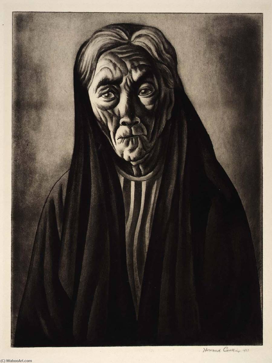 Wikioo.org - The Encyclopedia of Fine Arts - Painting, Artwork by Howard Cook - Tia Maria (Tia Maria of Taxco) (Old Woman of Taxco)