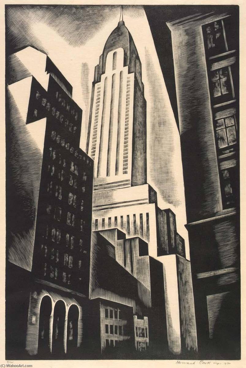 WikiOO.org - Enciclopedia of Fine Arts - Pictura, lucrări de artă Howard Cook - Chrysler Building (Chrysler Building in Construction)