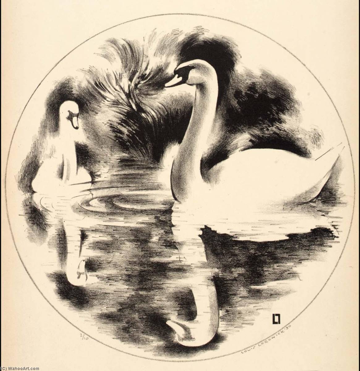WikiOO.org - Encyclopedia of Fine Arts - Lukisan, Artwork Louis Lozowick - Swans