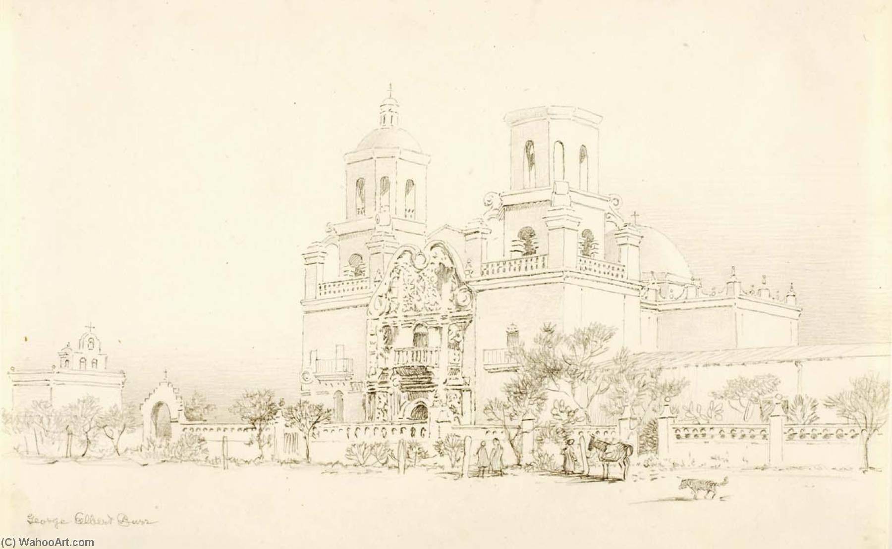 Wikioo.org - The Encyclopedia of Fine Arts - Painting, Artwork by George Elbert Burr - Untitled (transfer drawing for San Xavier Mission, Tucson, Arizona)