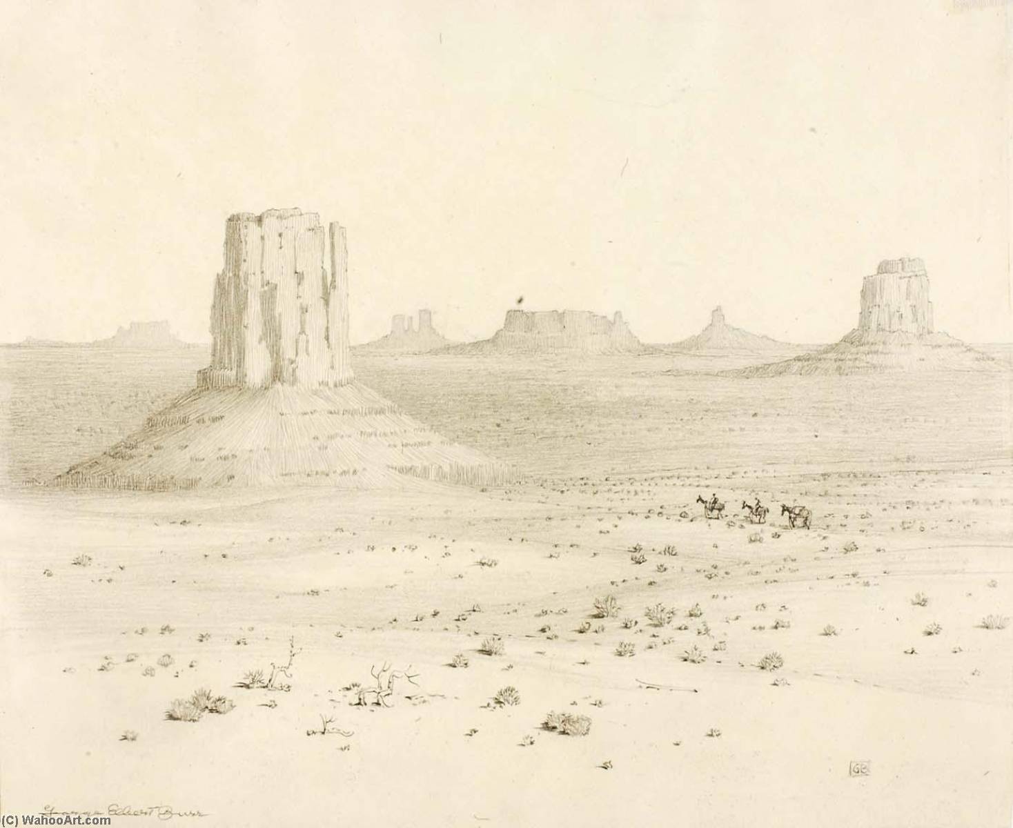 Wikioo.org - The Encyclopedia of Fine Arts - Painting, Artwork by George Elbert Burr - Untitled (transfer drawing for Desert Monuments, Arizona)