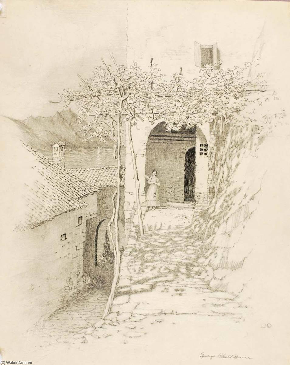Wikioo.org - The Encyclopedia of Fine Arts - Painting, Artwork by George Elbert Burr - Untitled (transfer drawing for Village Street, Lake Lugano Italy )