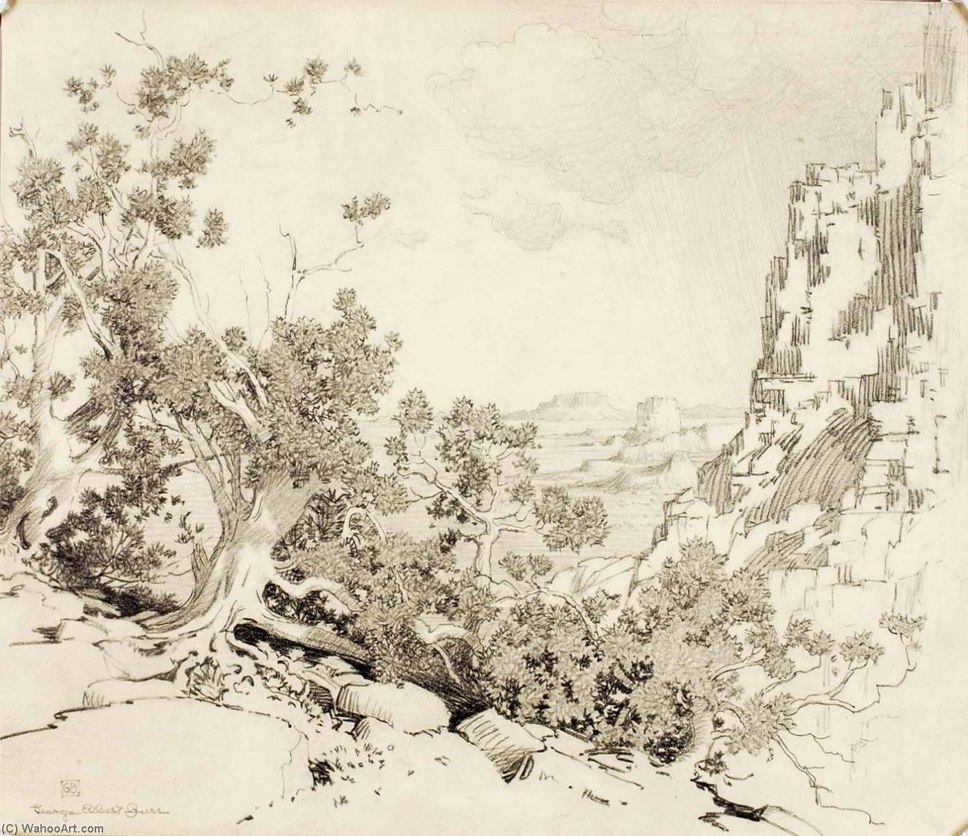 WikiOO.org - Enciklopedija likovnih umjetnosti - Slikarstvo, umjetnička djela George Elbert Burr - Untitled (transfer drawing for The Edge of the Desert, Arizona)