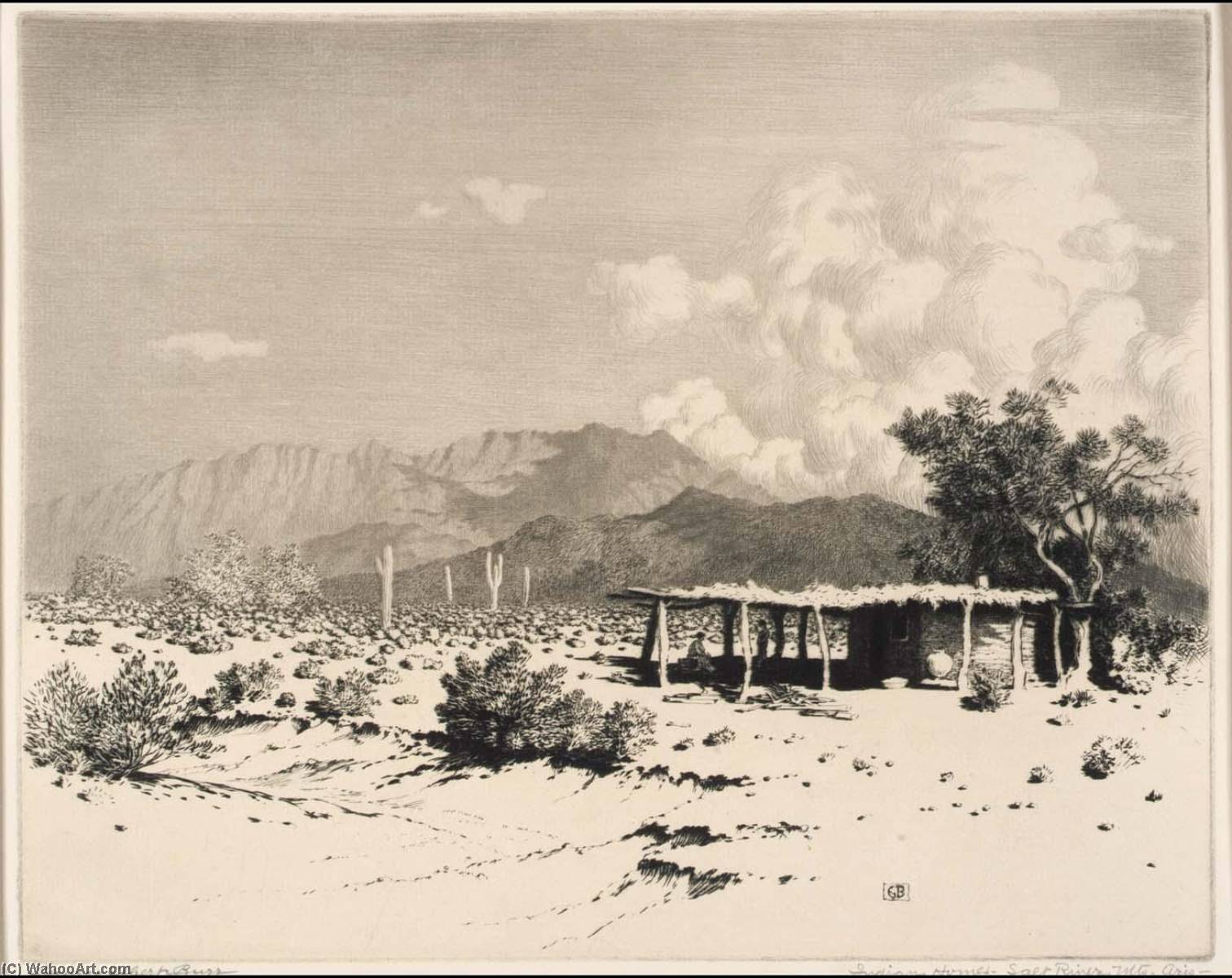 Wikioo.org - The Encyclopedia of Fine Arts - Painting, Artwork by George Elbert Burr - Indian Homes, Salt River Mountains, Arizona