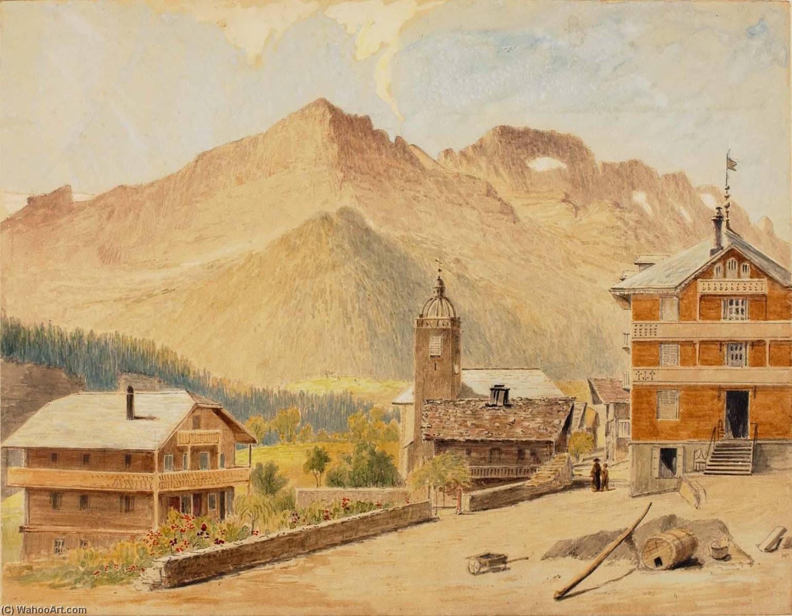 Wikioo.org - The Encyclopedia of Fine Arts - Painting, Artwork by Miner Kilbourne Kellogg - Champery and Mt. Bounaveau, Switzerland