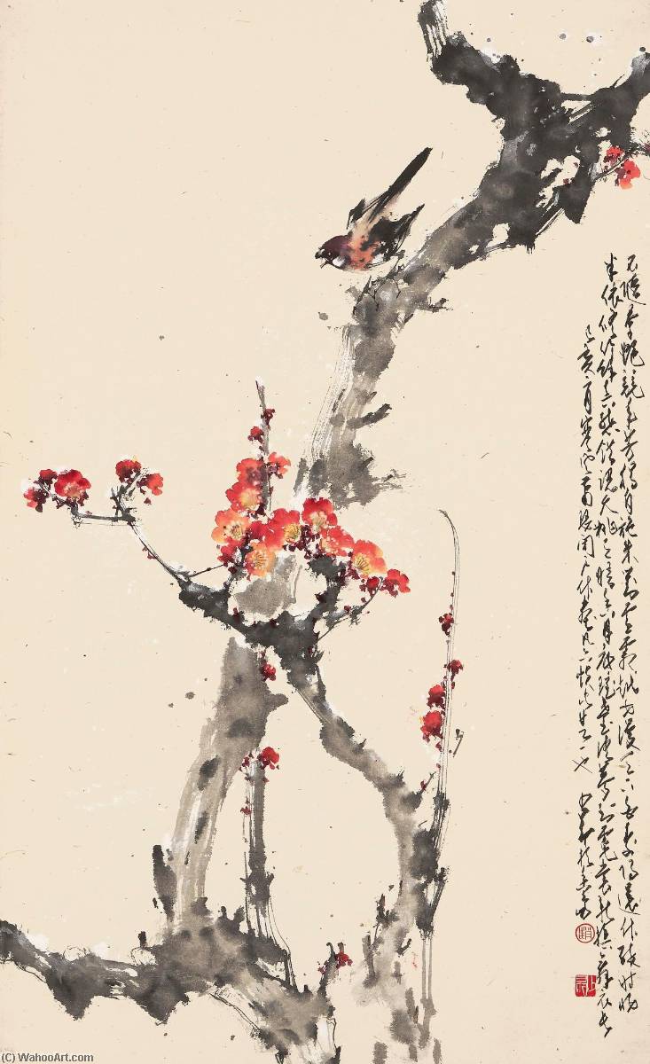 Wikioo.org - The Encyclopedia of Fine Arts - Painting, Artwork by Zhao Shao'ang - KINGFISHER ON PLUM BLOSSOMS