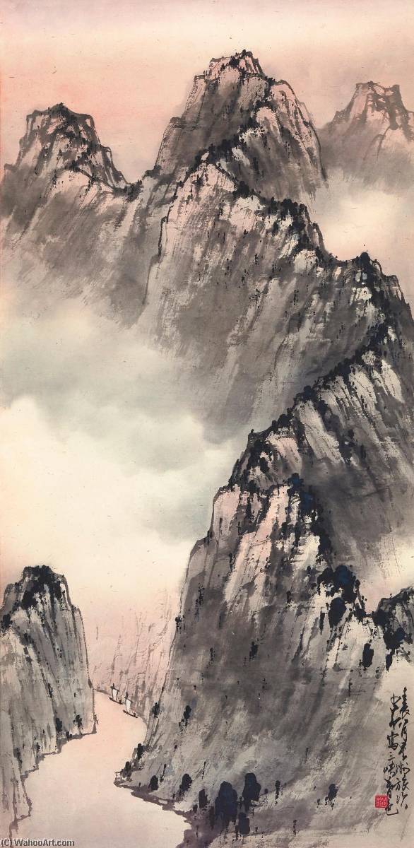 Wikioo.org - The Encyclopedia of Fine Arts - Painting, Artwork by Zhao Shao'ang - Sunset at the Three Gorges