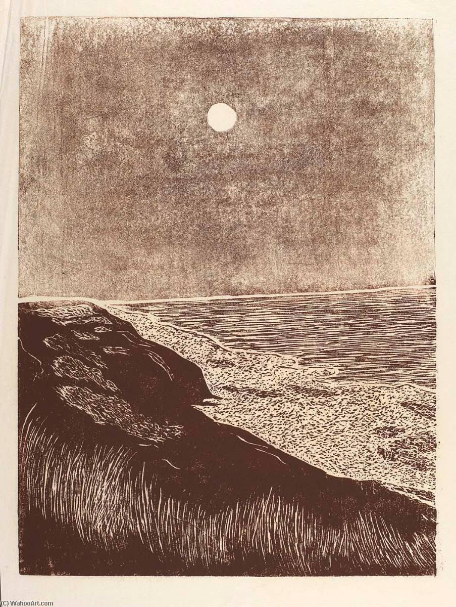 WikiOO.org - Encyclopedia of Fine Arts - Lukisan, Artwork Frank Mcclure - Seashore with Moon