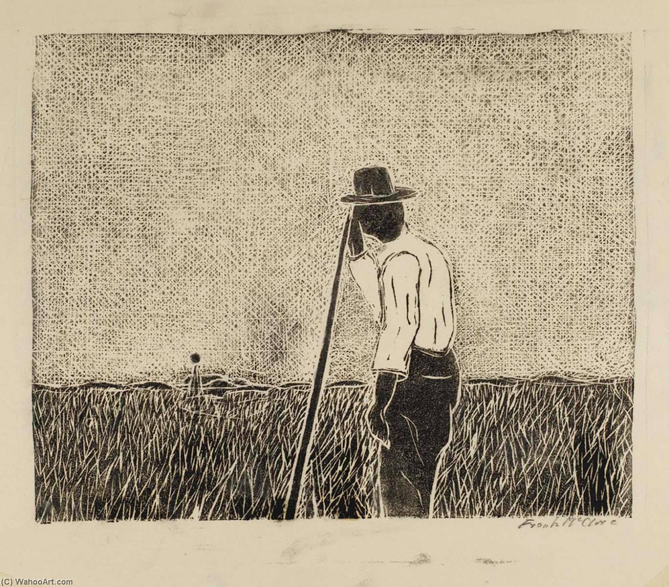 WikiOO.org - Encyclopedia of Fine Arts - Lukisan, Artwork Frank Mcclure - Farmer Leaning on Staff in Field