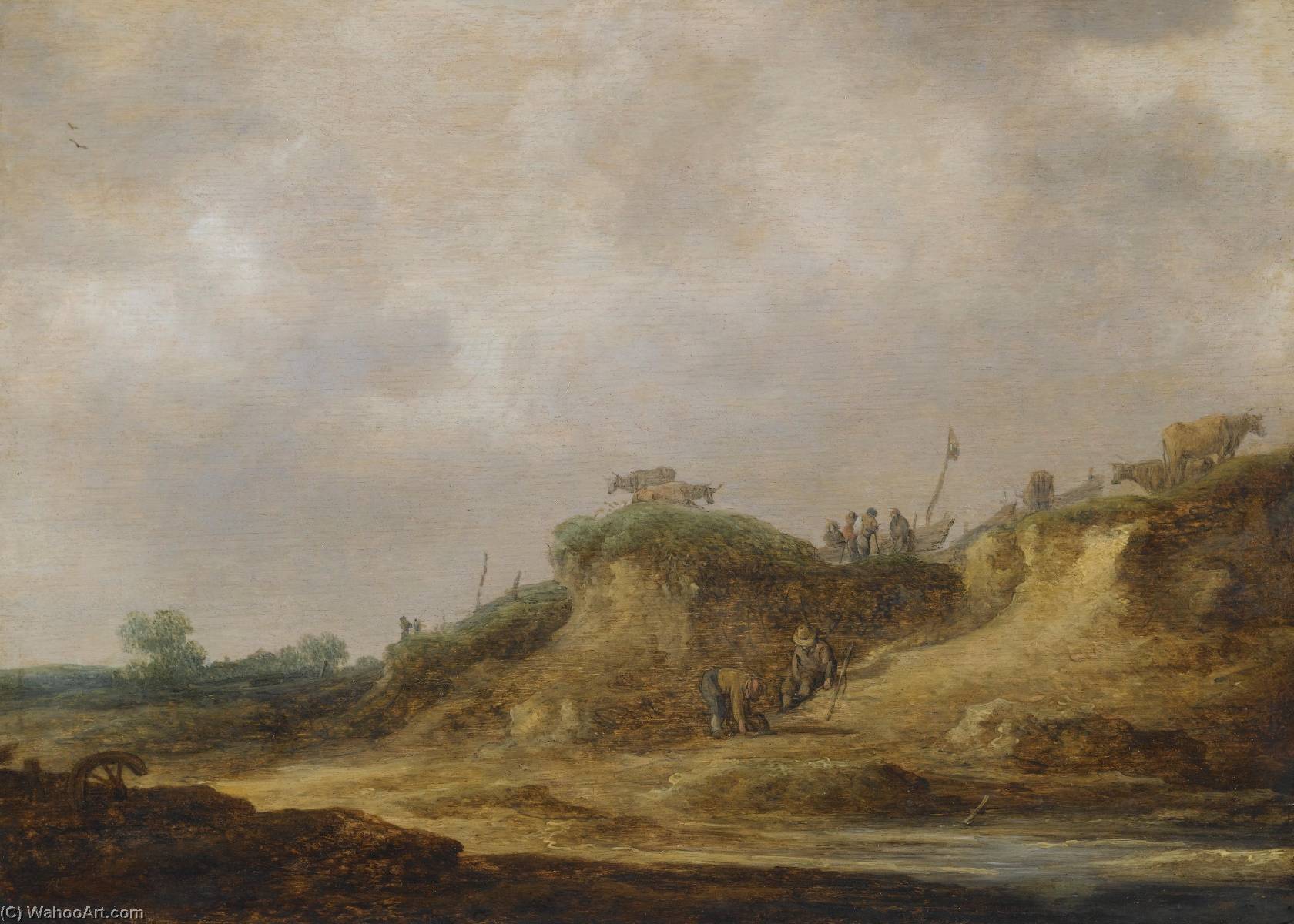 Wikioo.org - The Encyclopedia of Fine Arts - Painting, Artwork by Jan Josefsz Van Goyen - A dune landscape with herdsmen tending their cattle