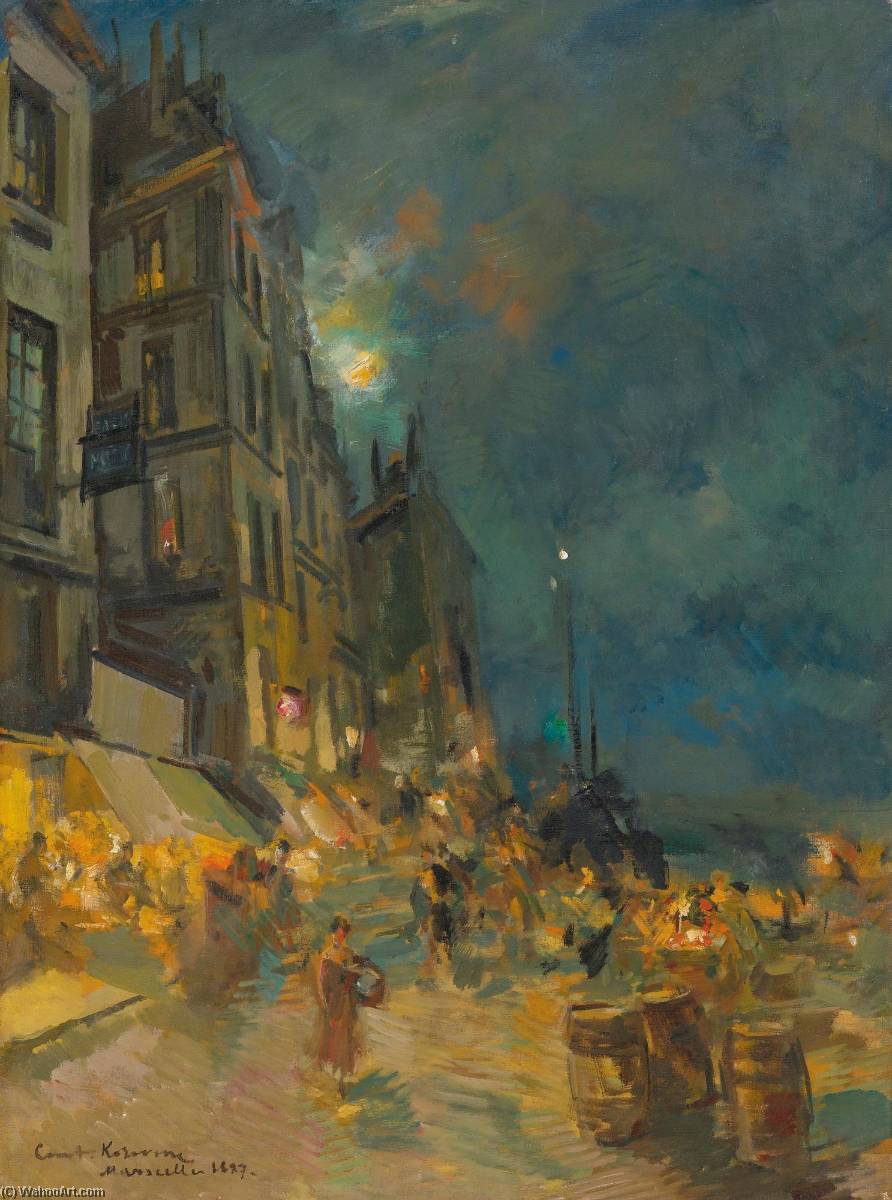 Wikioo.org – L'Encyclopédie des Beaux Arts - Peinture, Oeuvre de Konstantin Alekseyevich Korovin - Marseille quai  par de  nuit