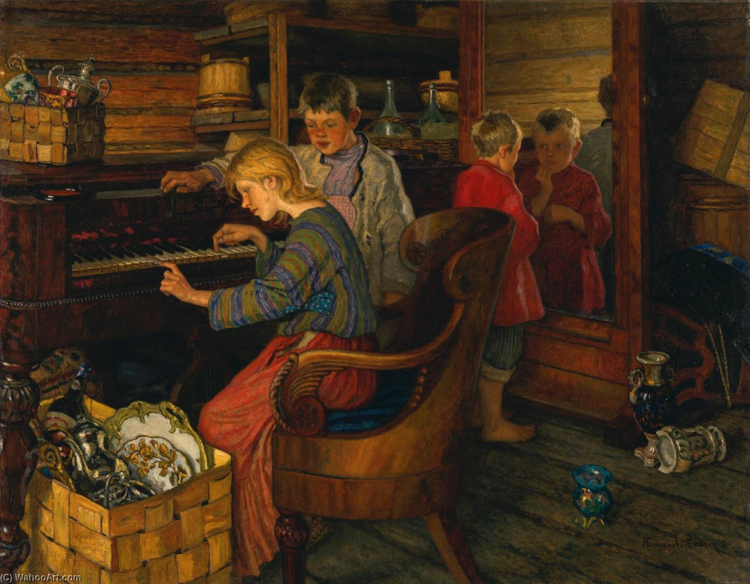 Wikioo.org - The Encyclopedia of Fine Arts - Painting, Artwork by Nikolai Petrovich Bogdanov Belsky - Children by the piano