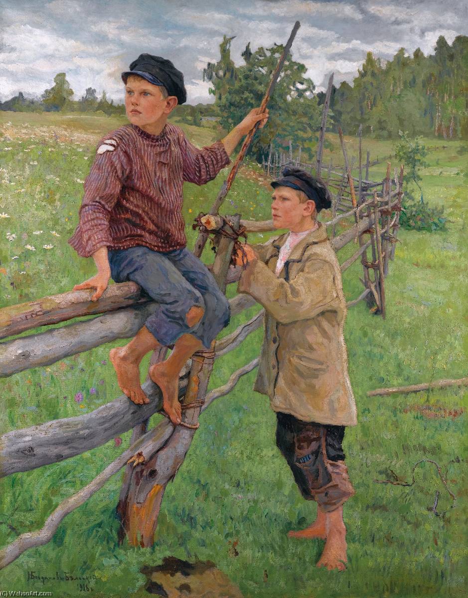 Wikioo.org - The Encyclopedia of Fine Arts - Painting, Artwork by Nikolai Petrovich Bogdanov Belsky - Country Boys