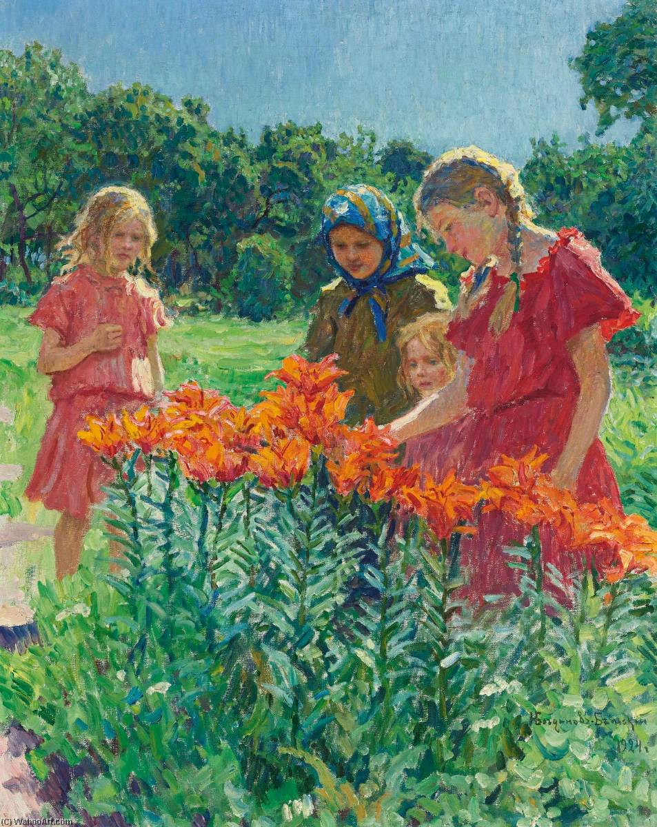Wikioo.org - The Encyclopedia of Fine Arts - Painting, Artwork by Nikolai Petrovich Bogdanov Belsky - Picking Flowers