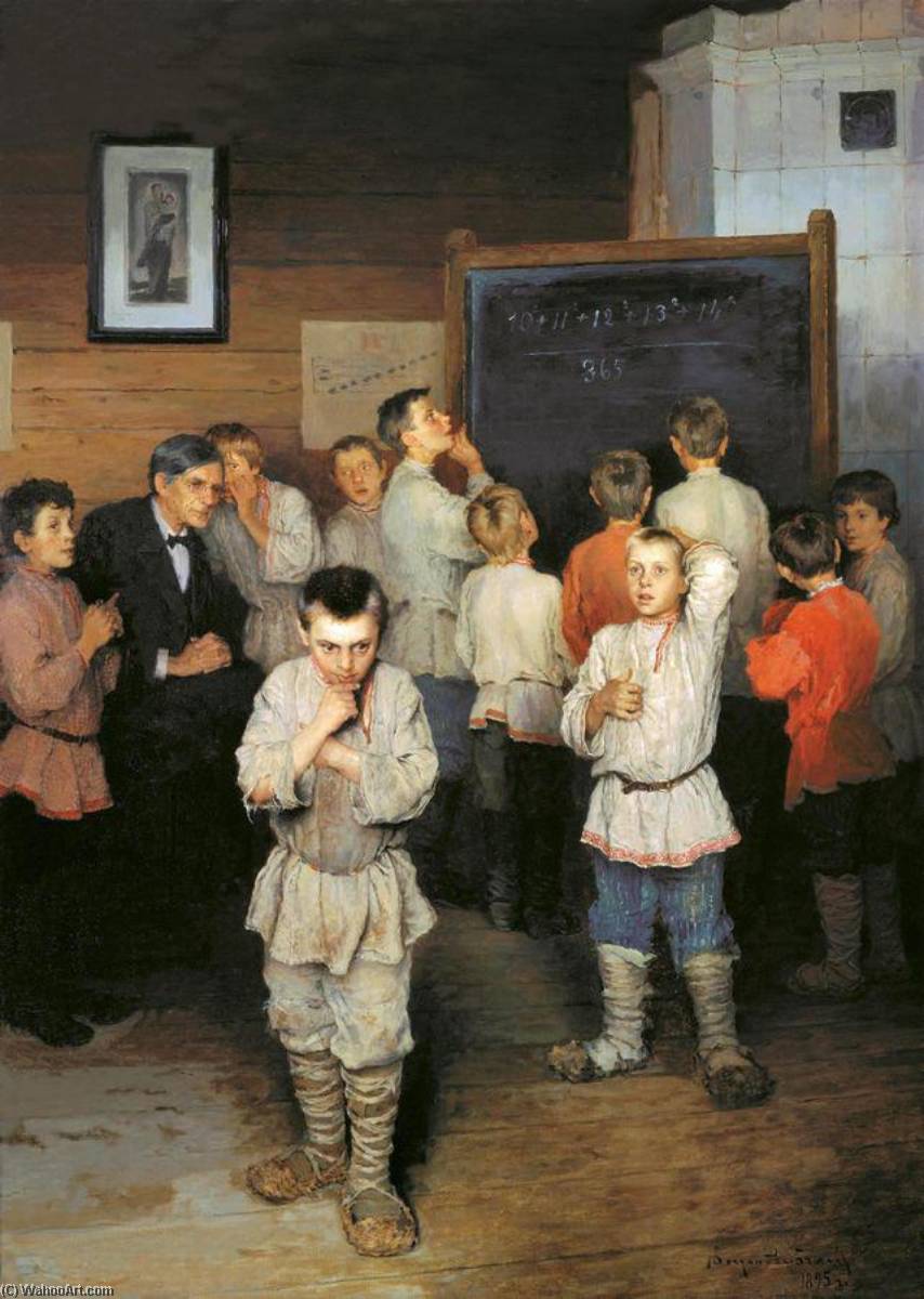 Wikioo.org - The Encyclopedia of Fine Arts - Painting, Artwork by Nikolai Petrovich Bogdanov Belsky - Mental Calculation. In Public School of S. A. Rachinsky