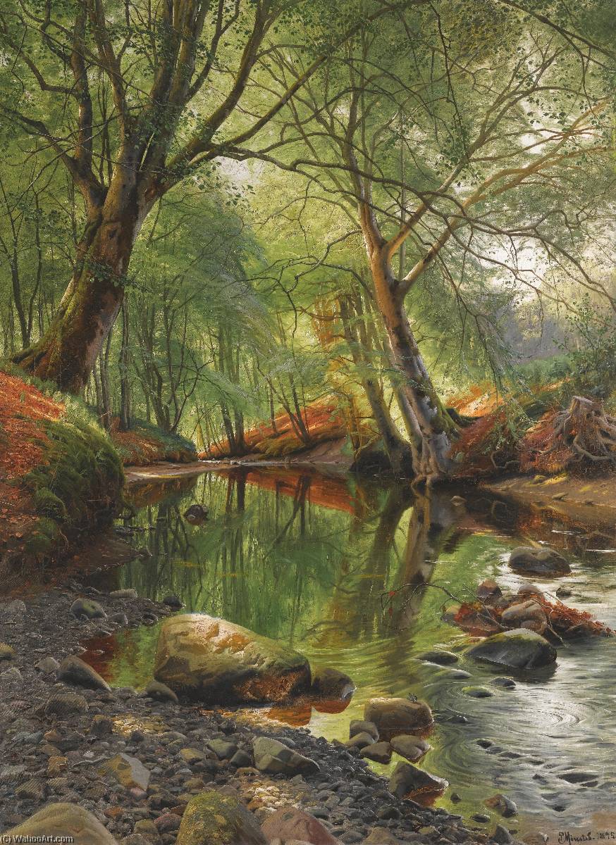 Wikioo.org - The Encyclopedia of Fine Arts - Painting, Artwork by Peder Mork Monsted - A Woodland Stream